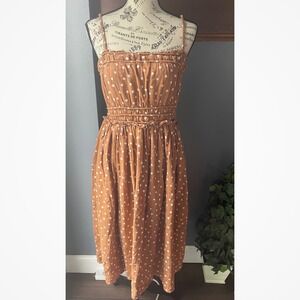Maurices Womens Rust Brown Polka Dot Smocked Midi Dress Medium Adjustable Straps